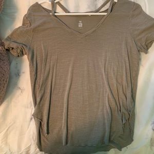Green V-neck t shirt